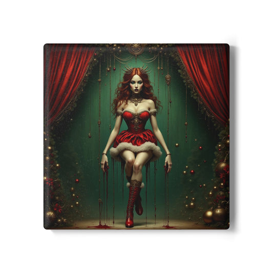 Creepy Holiday Ceramic Coaster, Unique Drink Coaster, Christmas Decor, Vintage Art Decor, Gift for Art Lovers, Party Favor