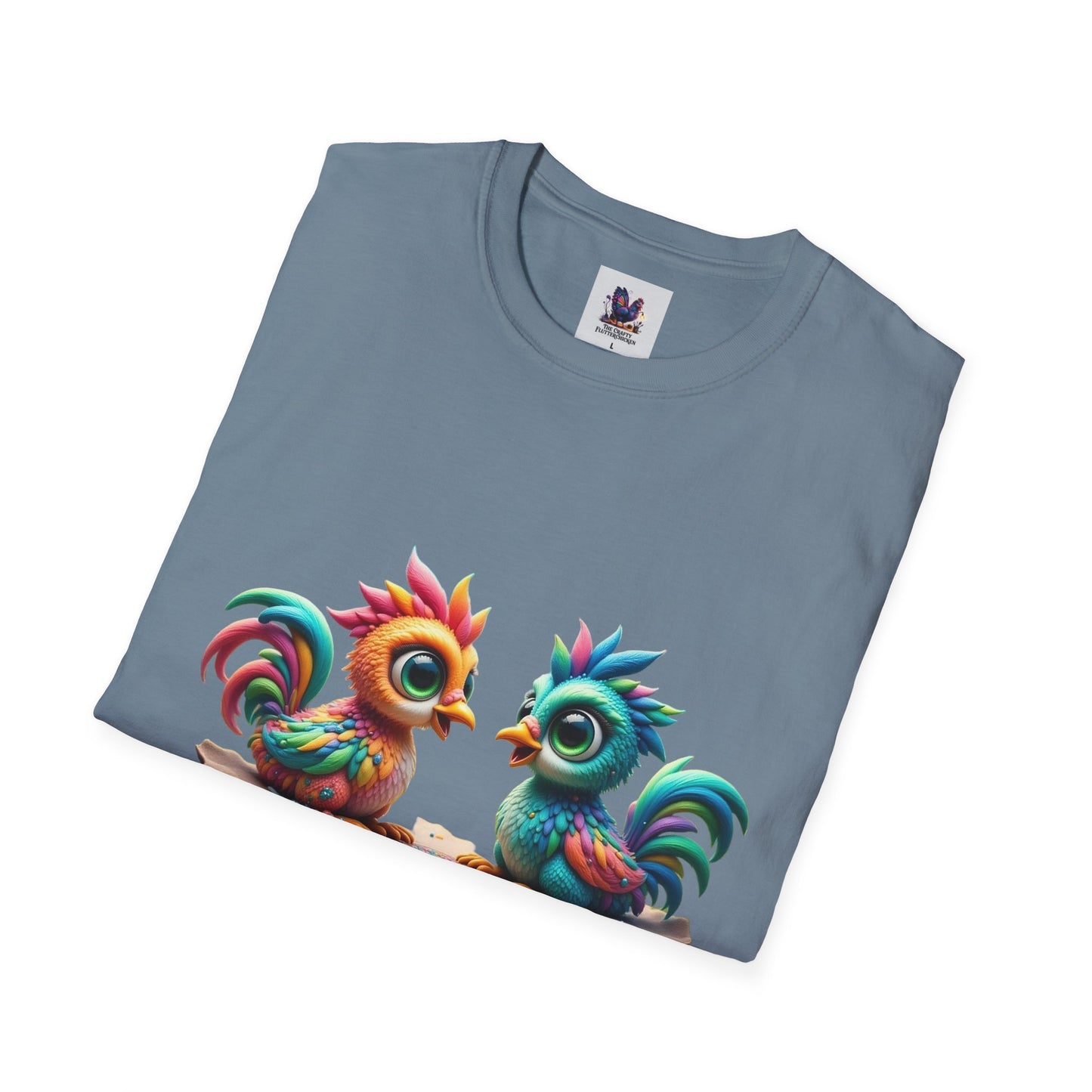 Colorful Kooky Chickens Willow & Sage Art Unisex Softstyle T-Shirt, Colorful Tee, Nature-Inspired Apparel, Cute Graphic Shirt