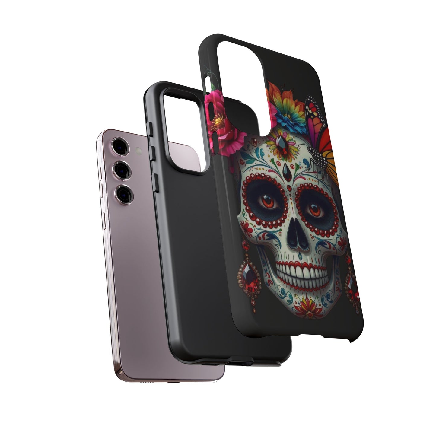 Colorful Sugar Skull Phone Case, Day of the Dead Case, Floral Phone Cover, Flower Skull Design, Edgy Phone Accessory