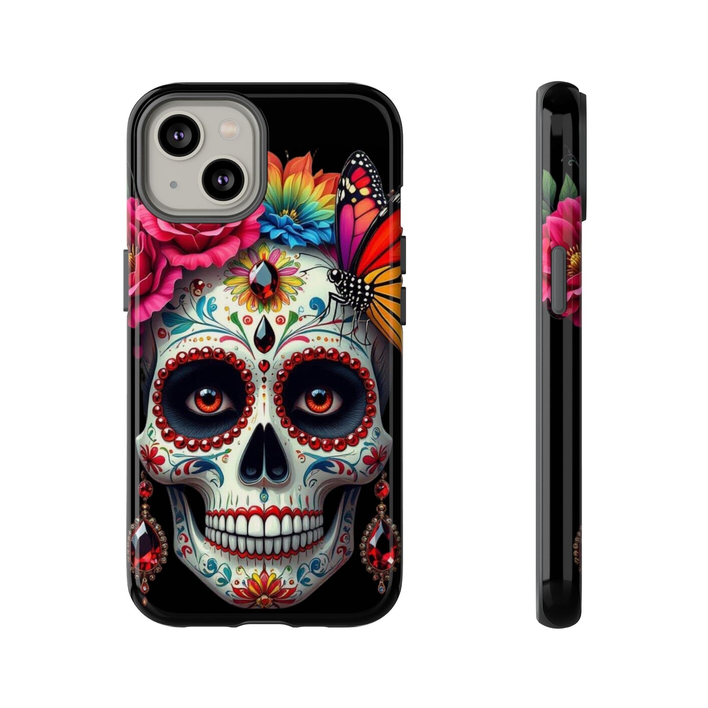 Colorful Sugar Skull Phone Case, Day of the Dead Case, Floral Phone Cover, Flower Skull Design, Edgy Phone Accessory