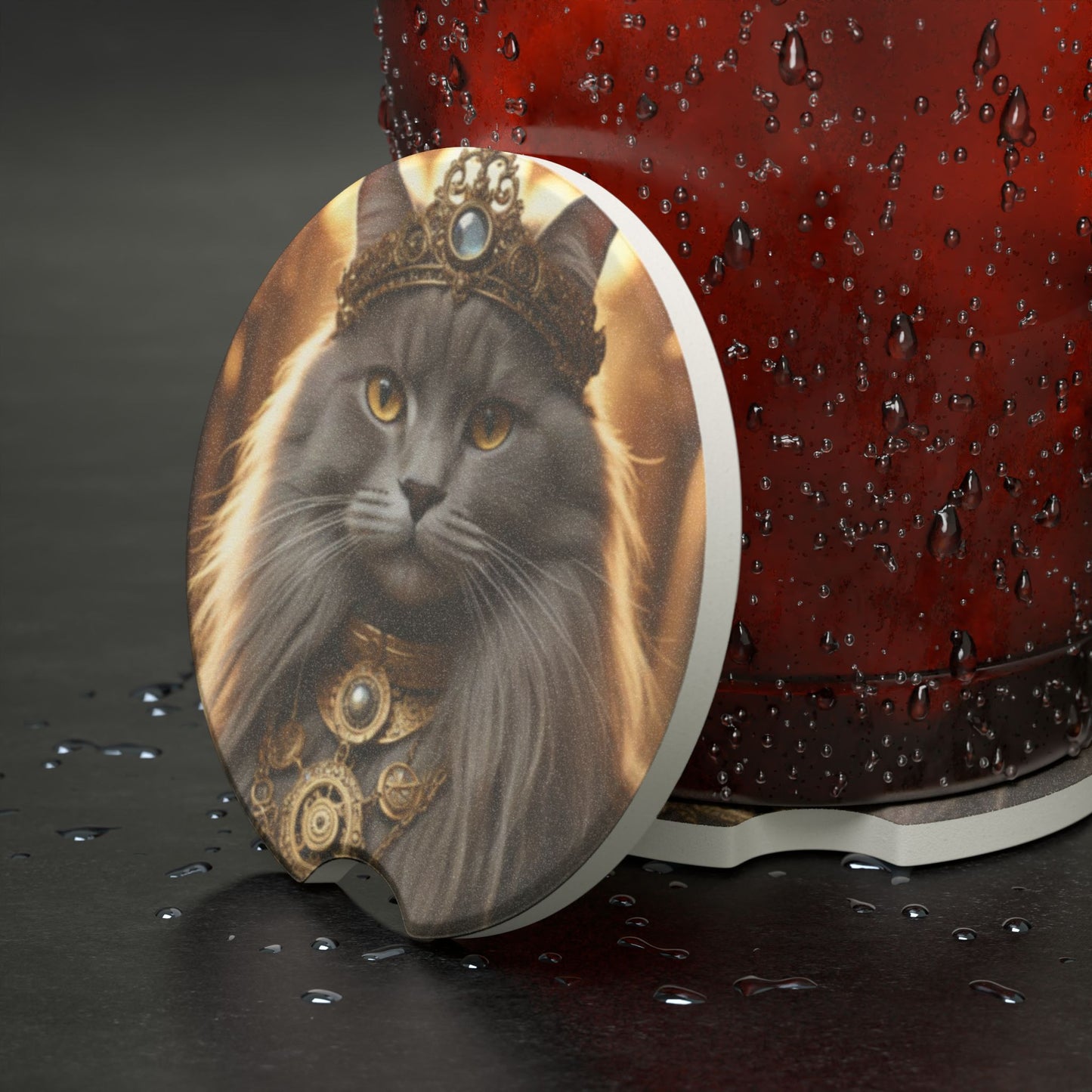 Majestic Cat Car Coaster - Stylish Soapstone Coaster for Pet Lovers, Cute Car Accessory, Gifts for Cat Lovers, Unique Home Decor
