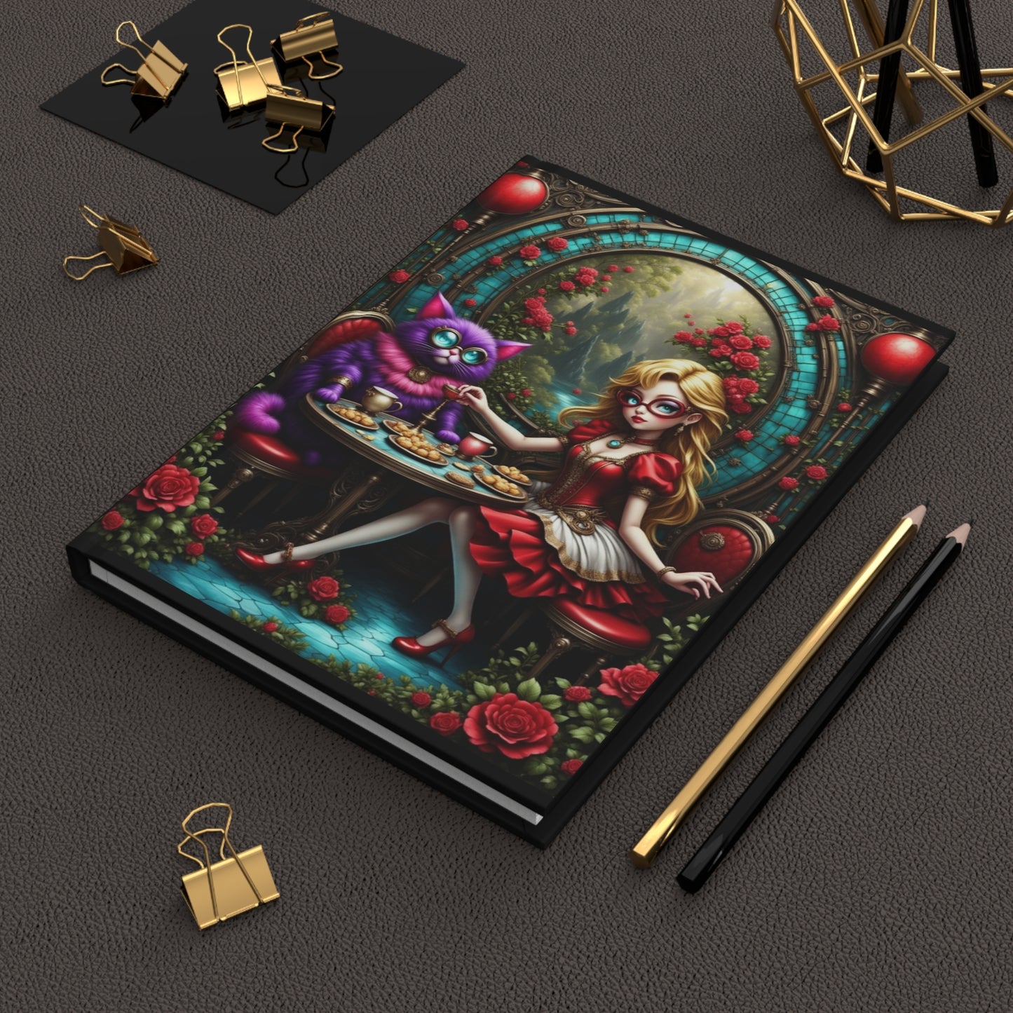 Whimsical Hardcover Journal for Cat Lovers, Fantasy Art Notebook, Creative Writing Diary, Gift for Artists, Unique Stationery, Alice in Wonderland Journal