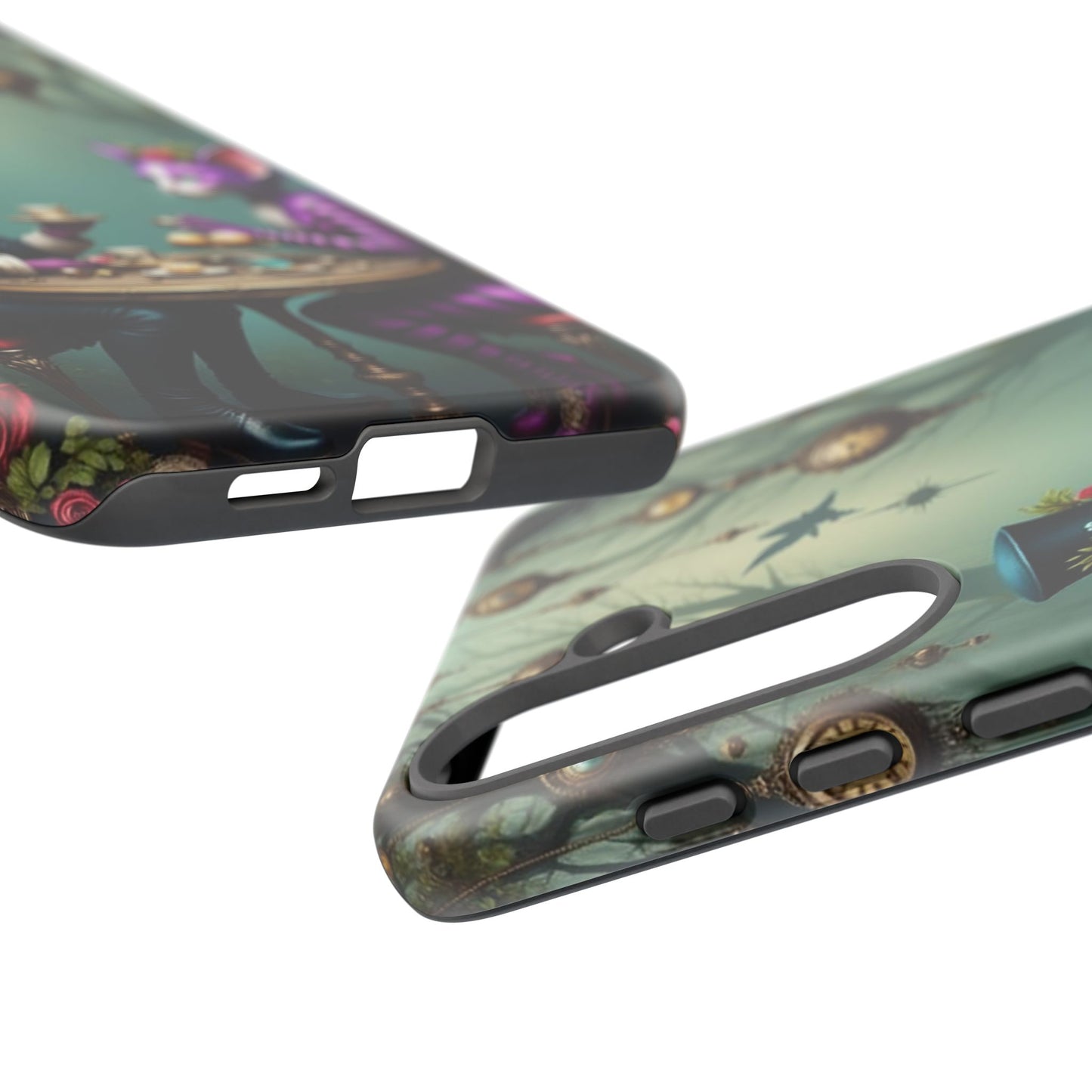 Whimsical Phone Case with Cat and Mad Hatter Design, Perfect for Gifting, Fantasy Lovers, Tea Party Theme, Tough Cases