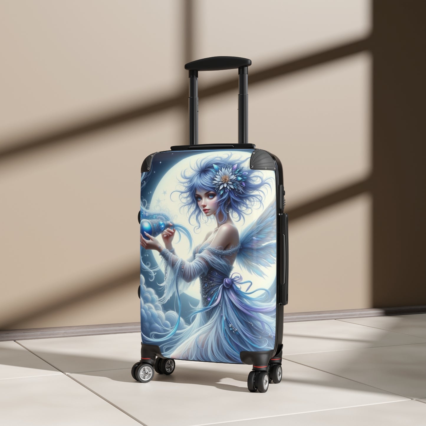 Aquarius, Fairy Tale Suitcase with Wings, Travel Bag, Carry-On Luggage, Magical Art Design, Unique Gift for Adventurers, Astrology Signs