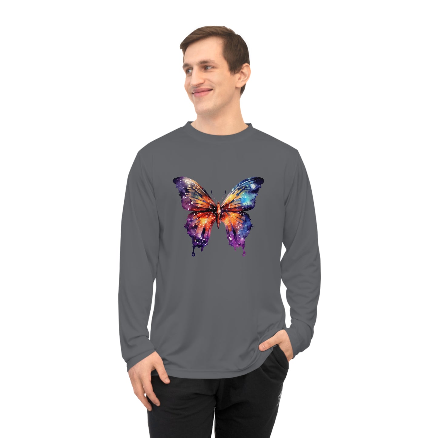 Galaxy Butterfly Long Sleeve Shirt for Nature Lovers, Perfect for Workouts, Casual Wear, Summer Festivals, Gifts