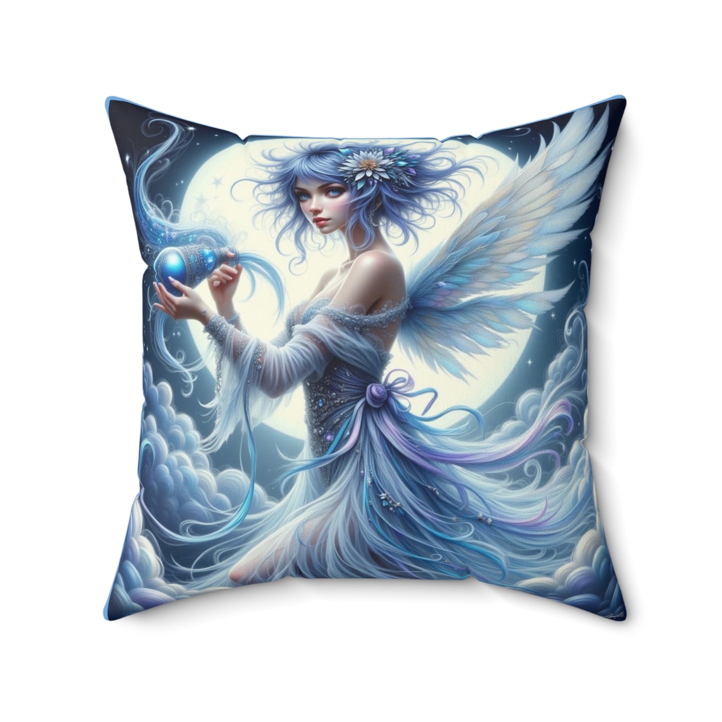 Zodiac Aquarius, Whimsical Fairy Art Pillow, Home Decor Cushion, Fantasy Throw Pillow, Cozy Room Accent, Gift for Fairy Lovers