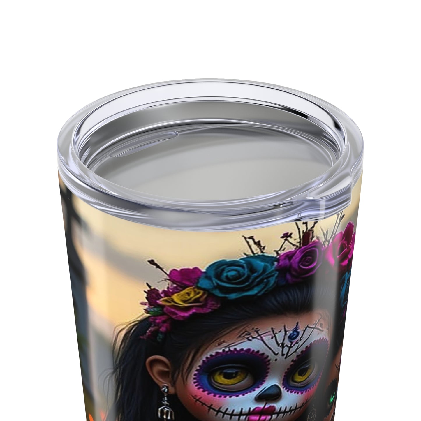 Vibrant Day of the Dead Tumbler | 20oz Sugar Skull Travel Mug, Halloween Gift, Ethnic Decor, Boho Kitchenware, Party Favor