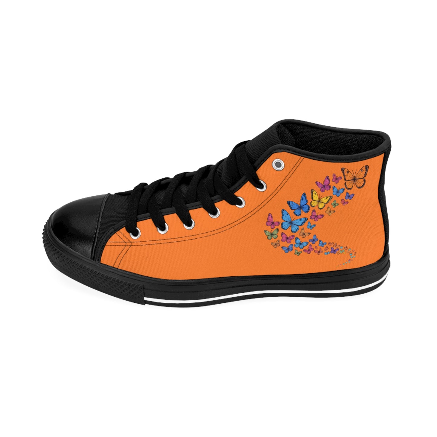 Vibrant Orange Butterfly Sneakers, Women’s High Top Shoes, Colorful Footwear, Fun Casual Sneakers, Unique Gift for Her, Spring Fashion