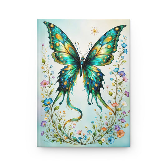 Whimsical Butterfly Green Hardcover Journal, Artistic Journal, Eco-Friendly Notebook, Nature Lover Gift, Creative Writing Journal, Flower Decor
