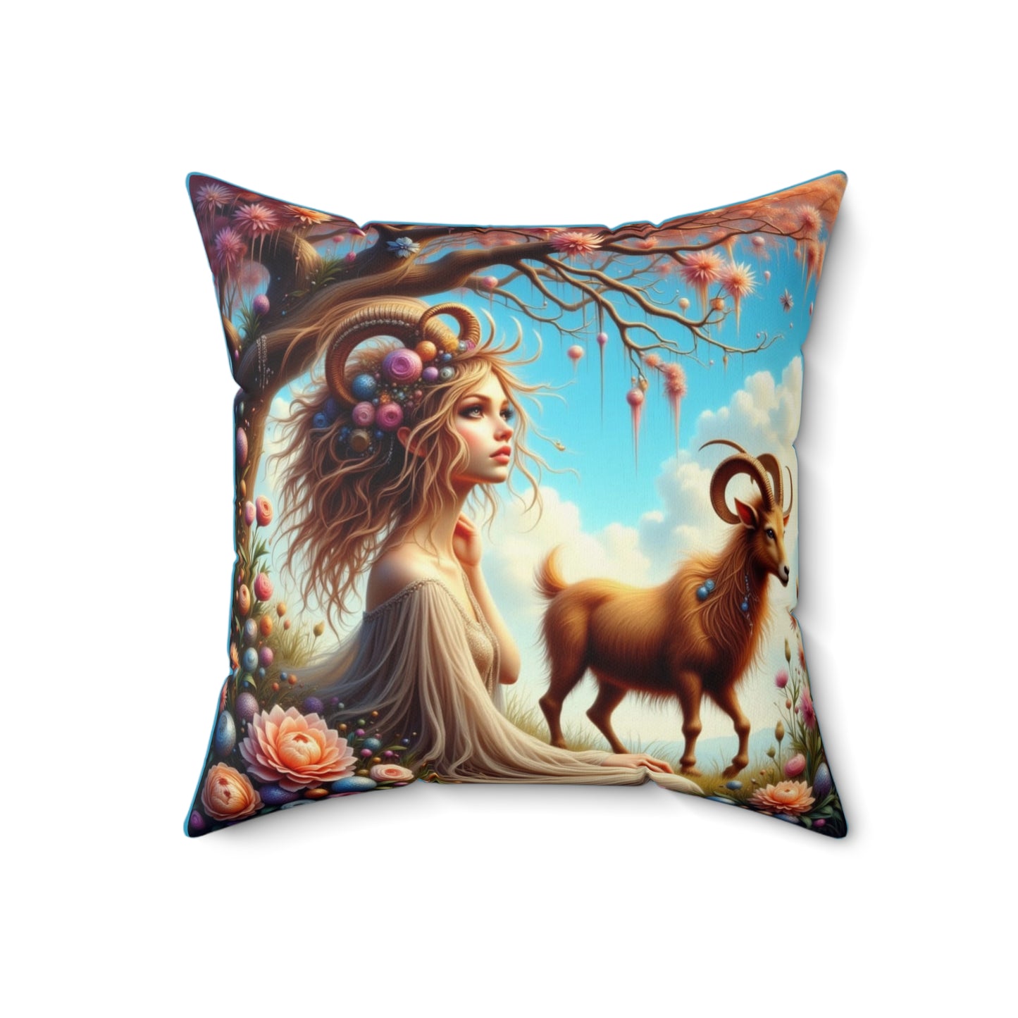 Zodiac Aries, Bohemian Floral Square Pillow, Cozy Home Decor, Gift for Her, Astrology Decorative Cushion, Relaxing Bedroom Accent