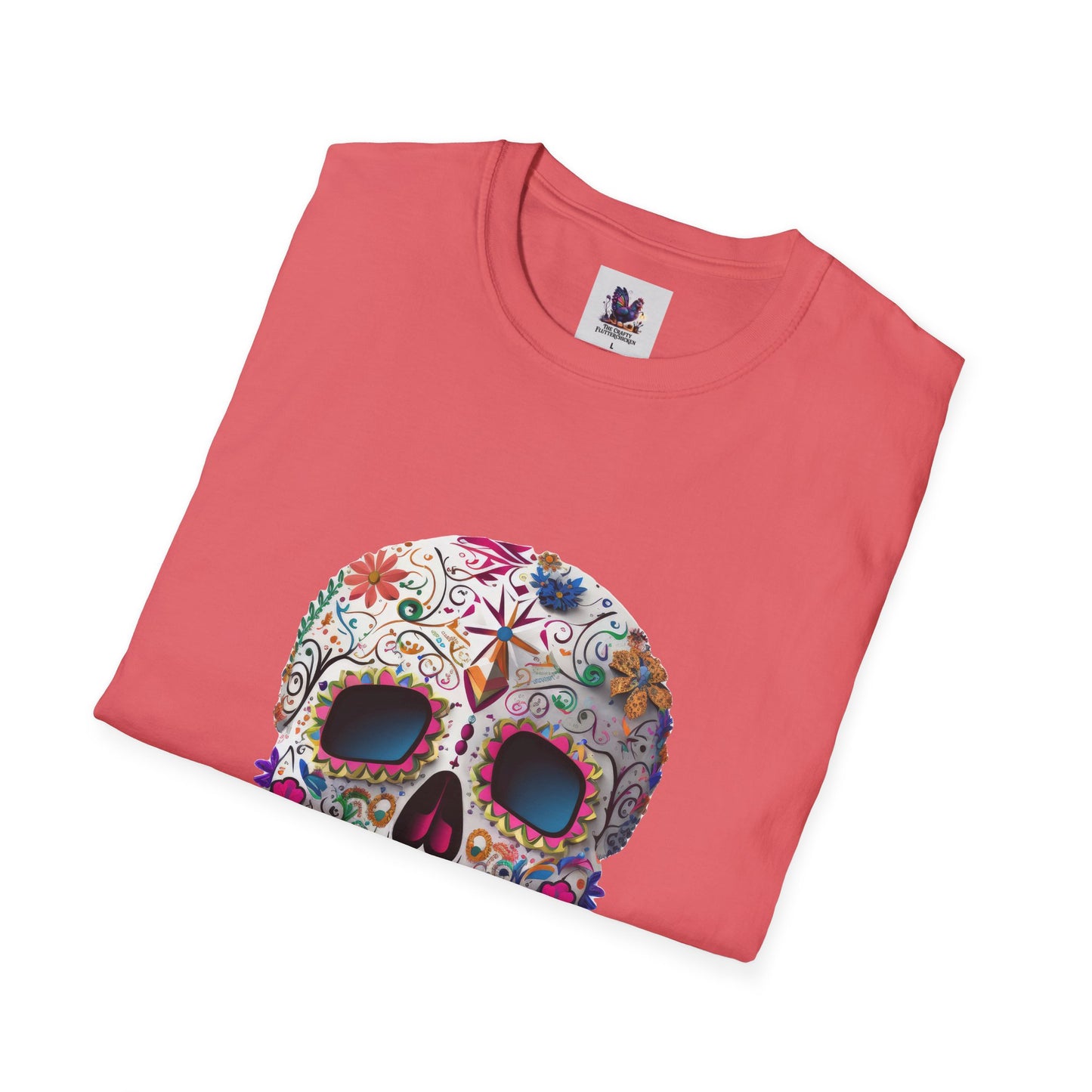 Colorful Sugar Skull Art Unisex Softstyle T-Shirt, Colorful Tee, Cute Graphic Shirt
