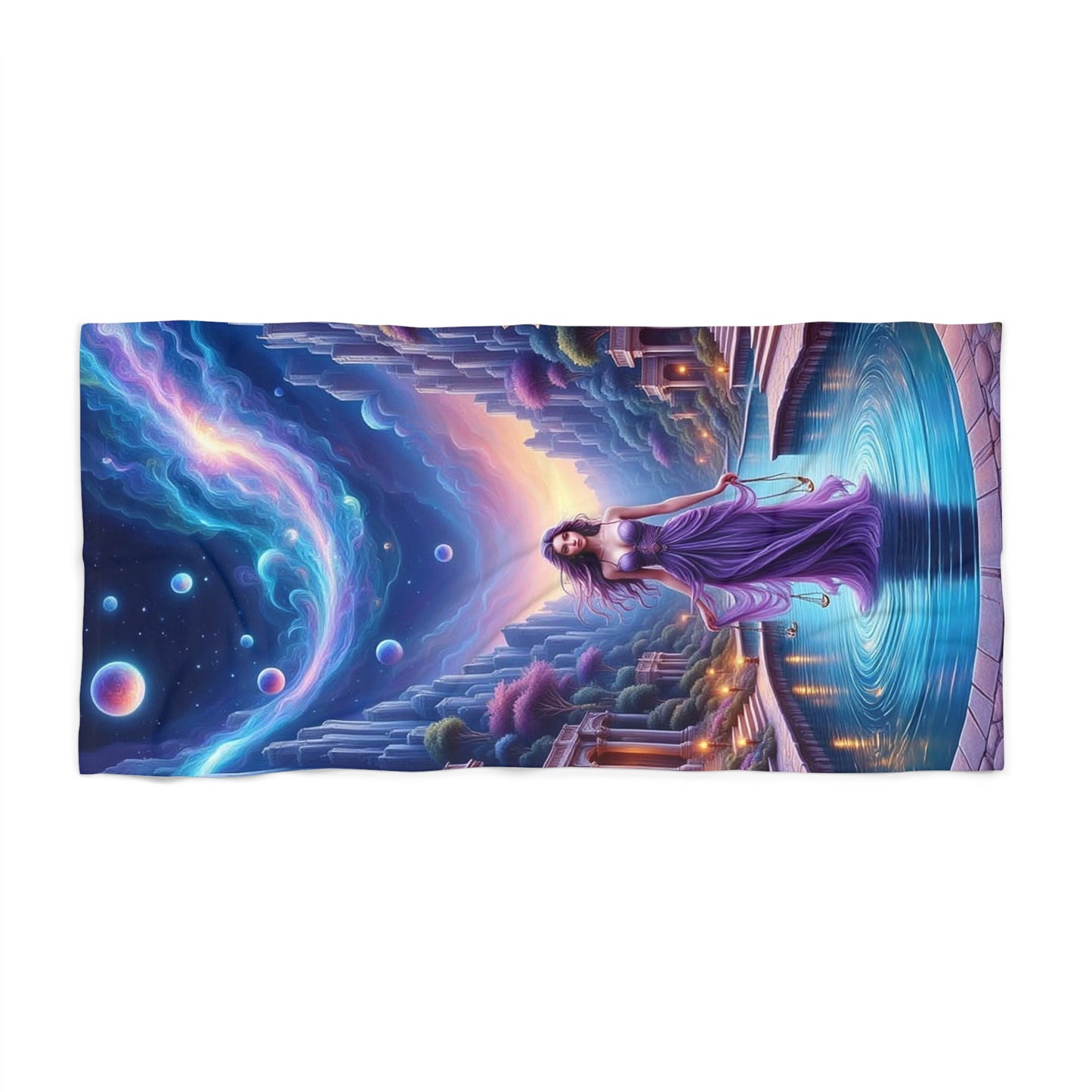 Cosmic Fantasy Beach Towel - Dreamy Universe Design, Perfect for Pool Days, Summer Adventures, Gifts for Beach Lovers, Vacation Essential, enchanted goddess