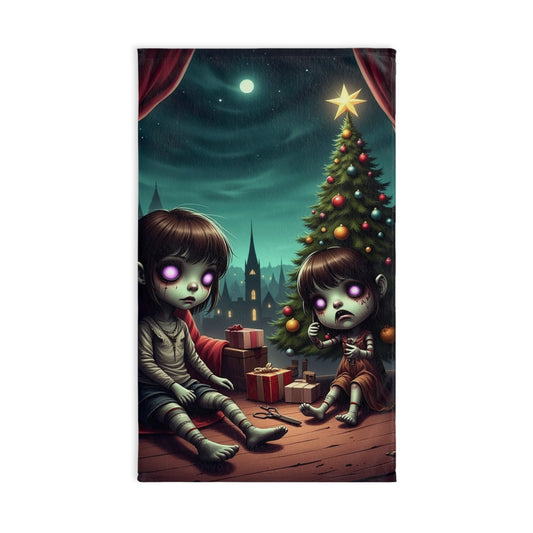 Whimsical Holiday Hand Towel | Spooky Kitchen Decor, Holiday Home Decoration, Ghoulish Ornament, Zombie Christmas