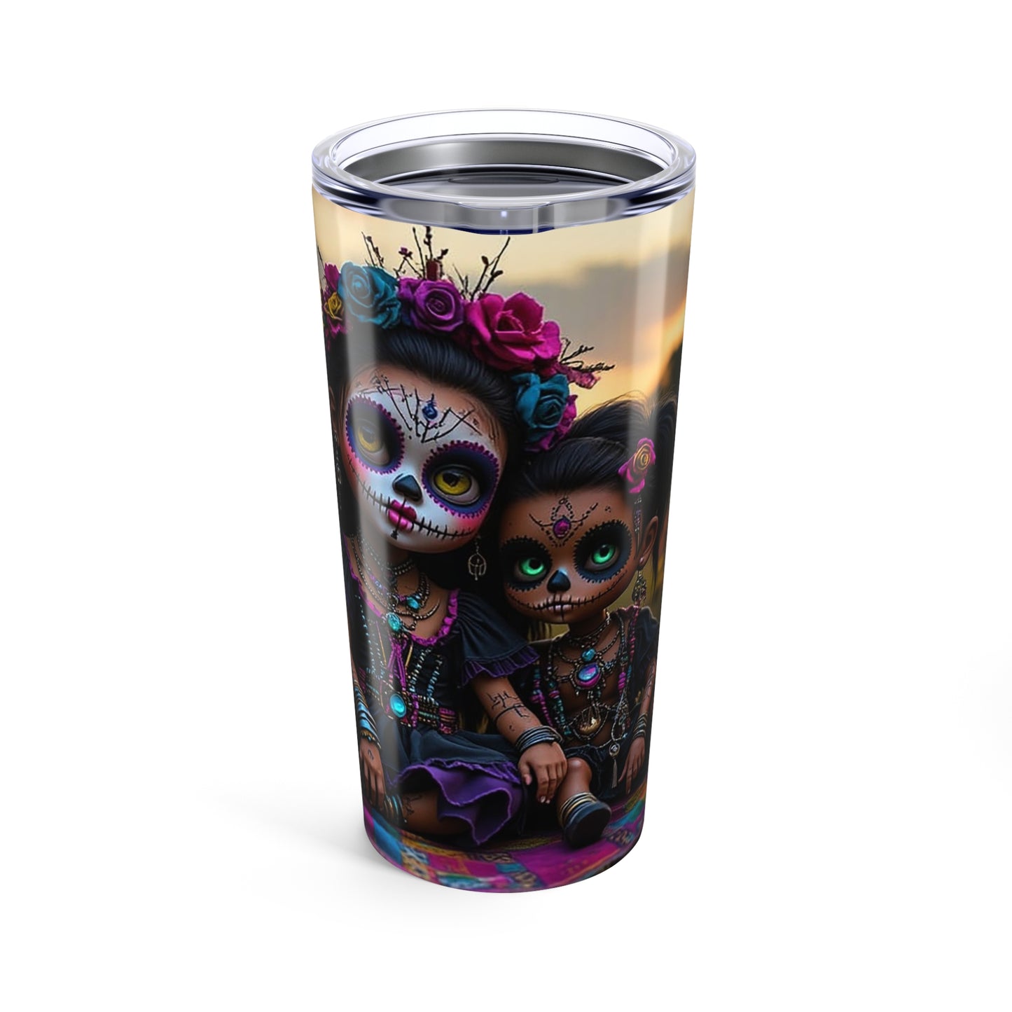 Vibrant Day of the Dead Tumbler | 20oz Sugar Skull Travel Mug, Halloween Gift, Ethnic Decor, Boho Kitchenware, Party Favor