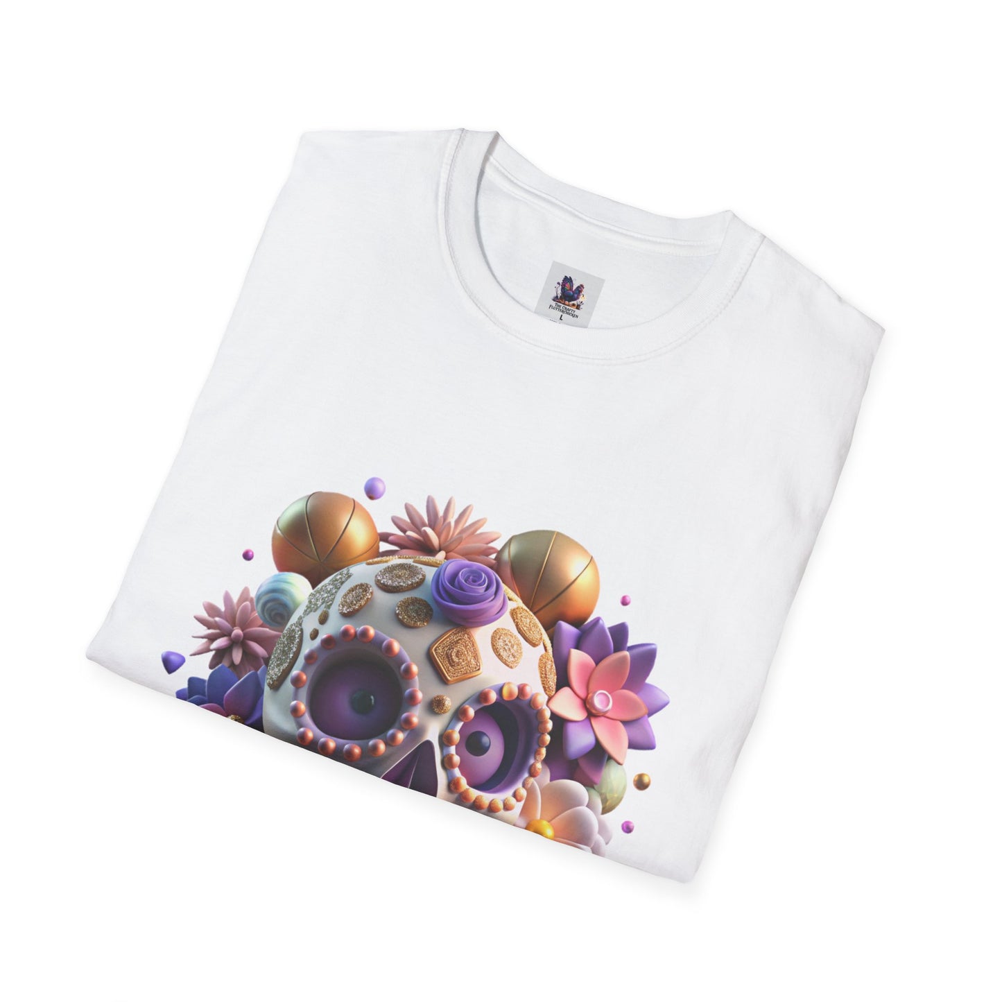 Colorful Sugar Skull Pastel Art Unisex Softstyle T-Shirt, Colorful Tee, Cute Graphic Shirt