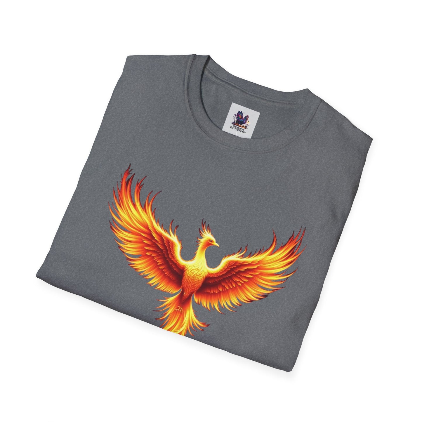 Colorful Phoenix Art Unisex Softstyle T-Shirt, Colorful Tee, Nature-Inspired Apparel, Cute Graphic Shirt
