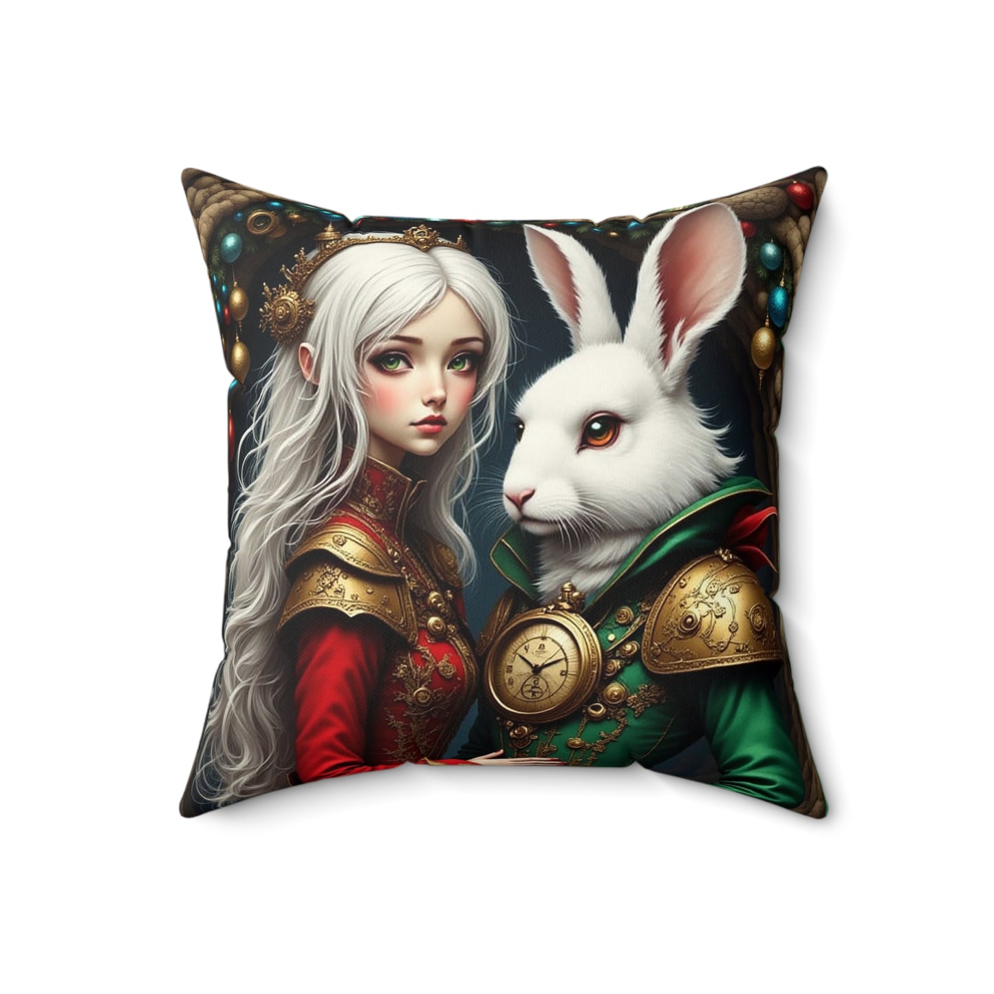 Fantasy Adventure Square Pillow with Rabbit and Girl Design, Decorative Pillow, Home Decor, Cosplay Accent, Gift for Fans