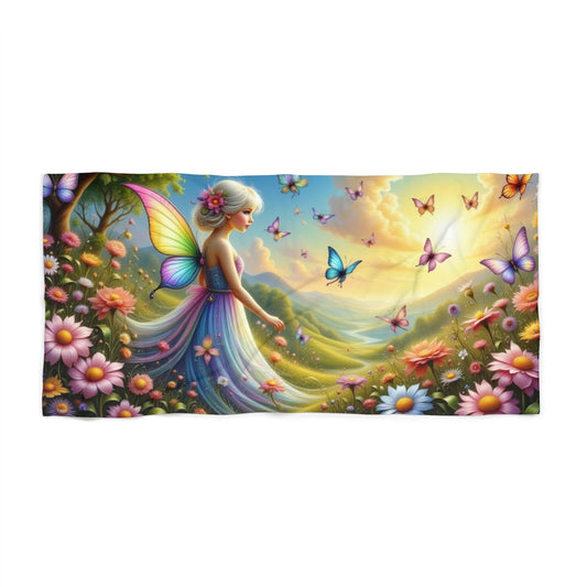 Enchanting Fairy Beach Towel - Colorful Nature Scene, Perfect for Summer, Poolside, Picnic, Outdoor Celebrations, Gift Idea
