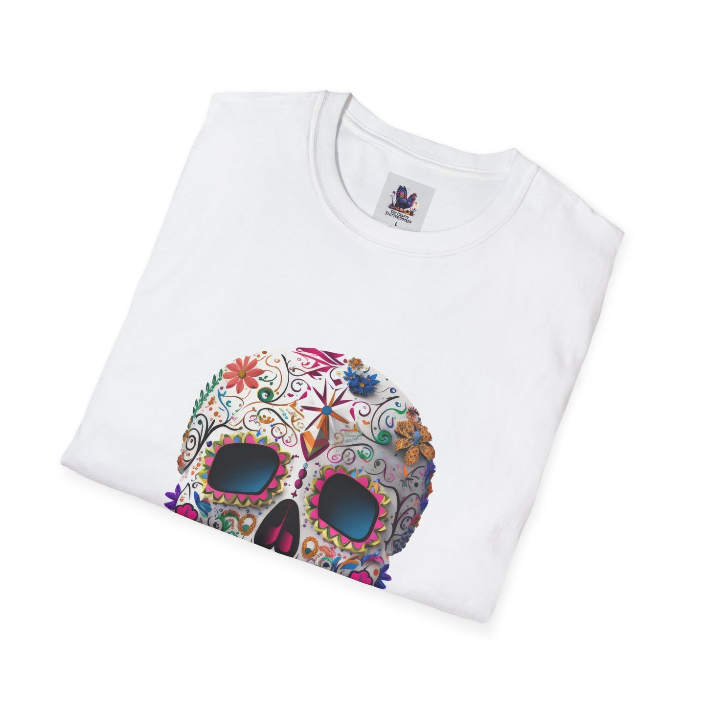 Colorful Sugar Skull Art Unisex Softstyle T-Shirt, Colorful Tee, Cute Graphic Shirt
