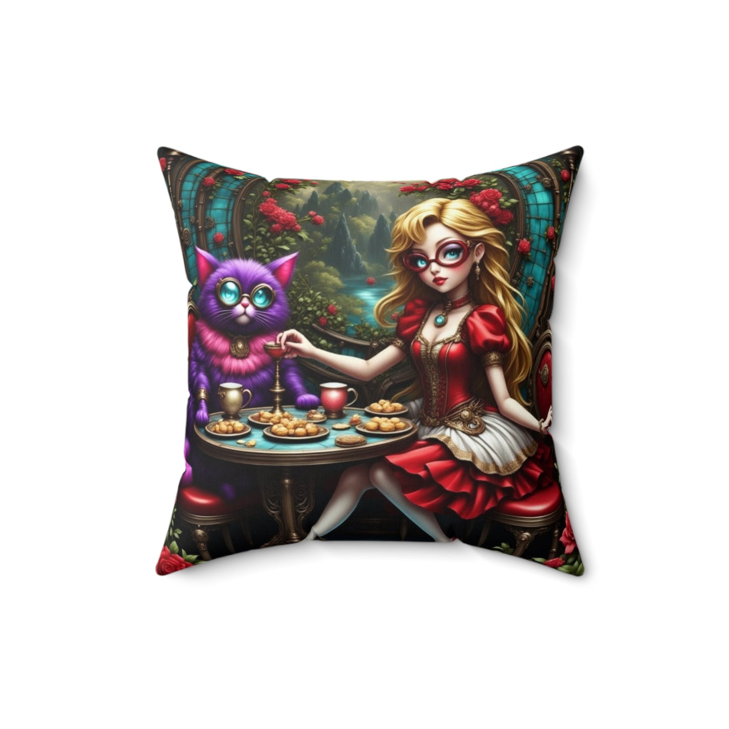 Whimsical Fairy Tale Pillow, Alice in Wonderland Inspired Design, Cozy Home Decor, Fantasy Cushion, Gift for Collectors, Unique Pillow for Nurseries, Alice in Wonderland