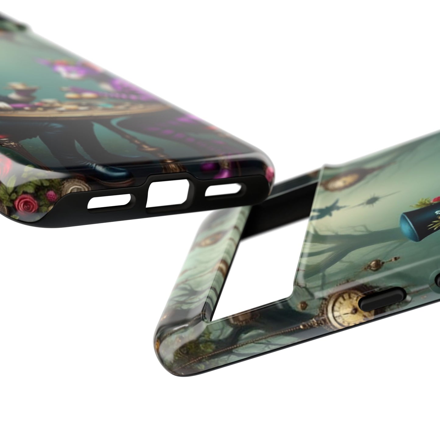 Whimsical Phone Case with Cat and Mad Hatter Design, Perfect for Gifting, Fantasy Lovers, Tea Party Theme, Tough Cases