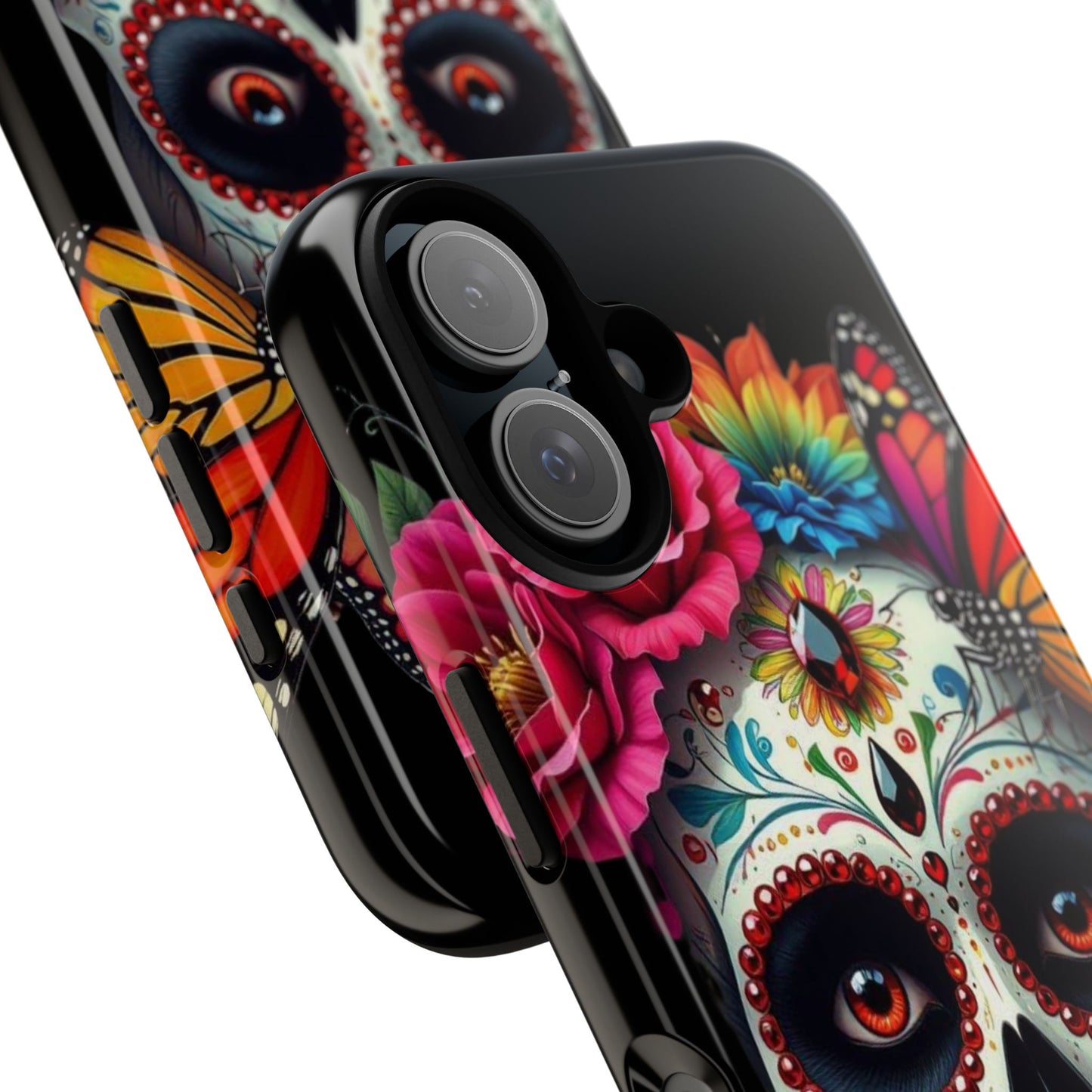 Colorful Sugar Skull Phone Case, Day of the Dead Case, Floral Phone Cover, Flower Skull Design, Edgy Phone Accessory
