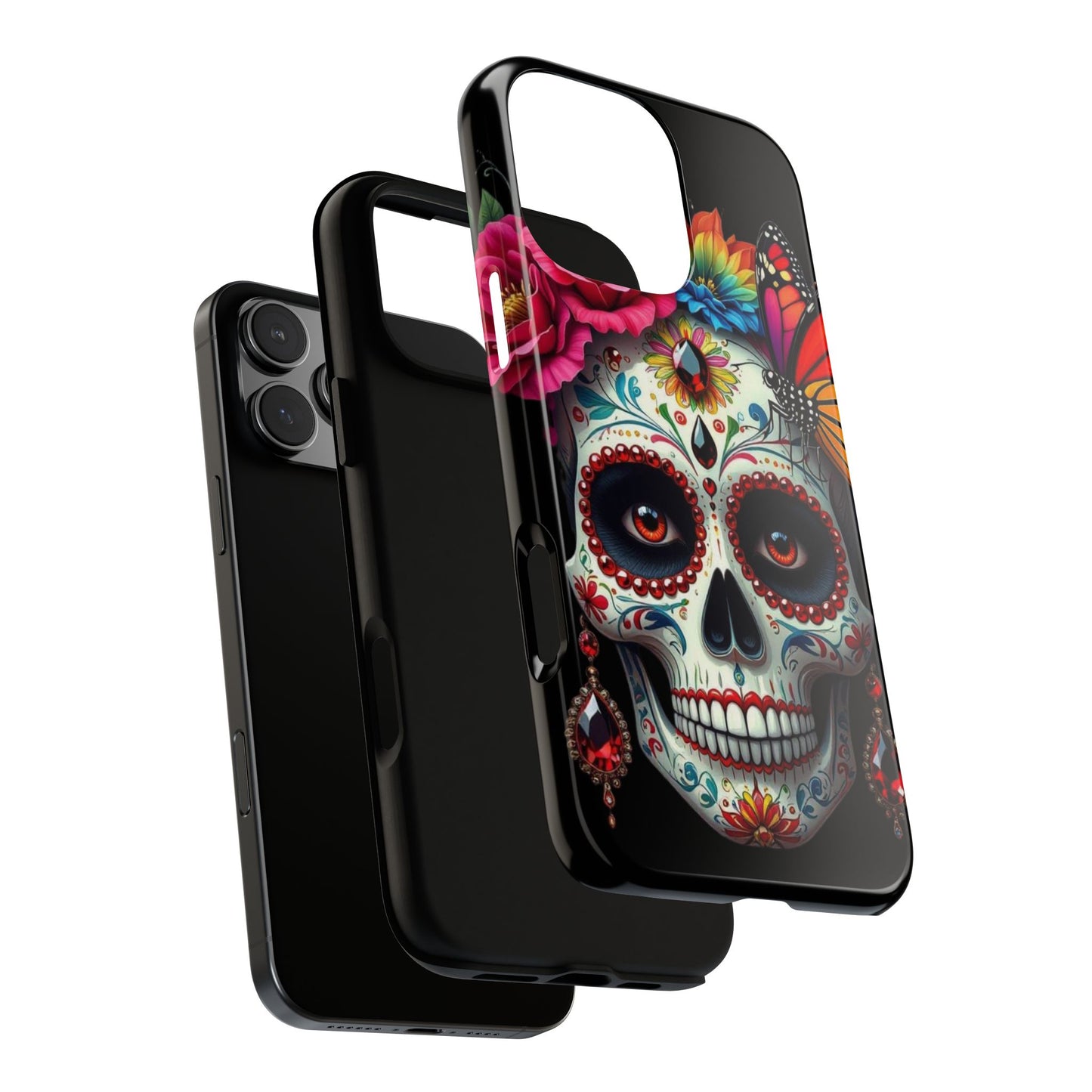 Colorful Sugar Skull Phone Case, Day of the Dead Case, Floral Phone Cover, Flower Skull Design, Edgy Phone Accessory