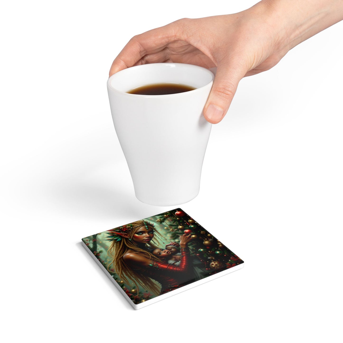 Festive Ceramic Coaster Set, Holiday Drink Coasters, Christmas Home Decor, Gift for Mom, Unique Tableware