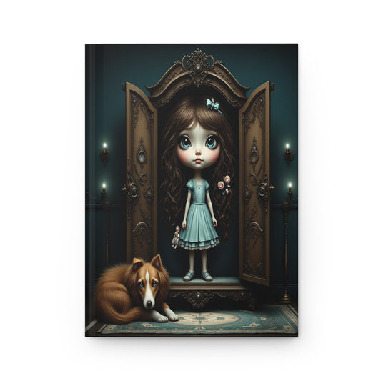 Gothic Doll Portrait Hardcover Journal | Sad Girl with Dog Notebook