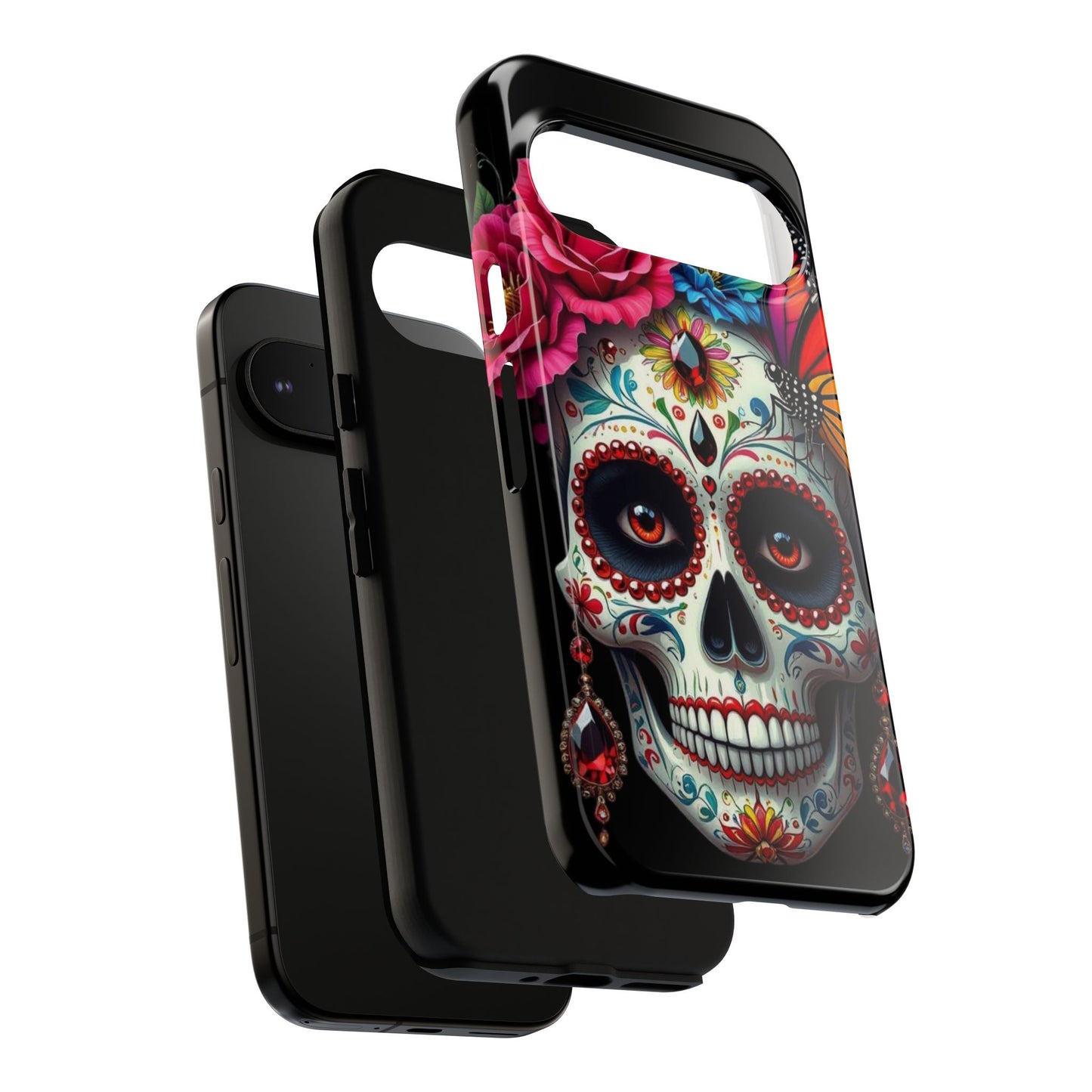 Colorful Sugar Skull Phone Case, Day of the Dead Case, Floral Phone Cover, Flower Skull Design, Edgy Phone Accessory