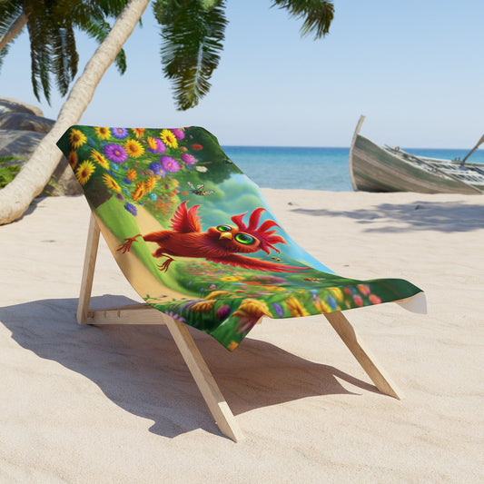 Vibrant Beach Towel featuring Whimsical Bird Design, Perfect for Summer, Pool Parties, Picnics, Gifts, Beach Trips, Fun Decor, Cute Chicken
