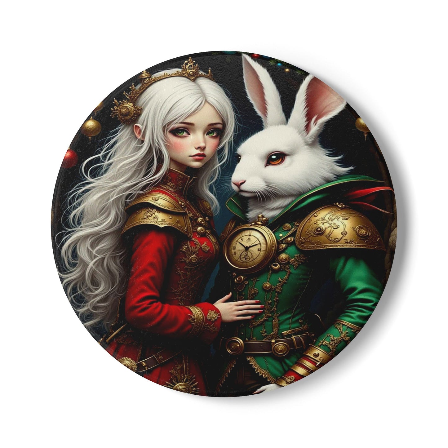 Fantasy Art Ceramic Coaster, Whimsical Drink Coaster, Unique Home Decor, Gift for Rabbit Lovers, Fairy Tale Theme, Holiday Party Essential