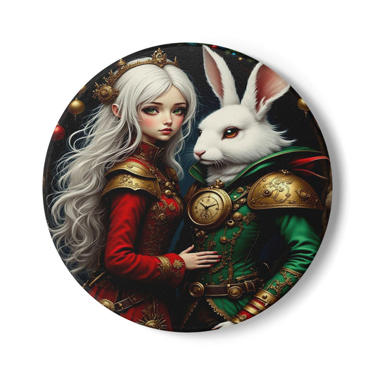 Fantasy Art Ceramic Coaster, Whimsical Drink Coaster, Unique Home Decor, Gift for Rabbit Lovers, Fairy Tale Theme, Holiday Party Essential
