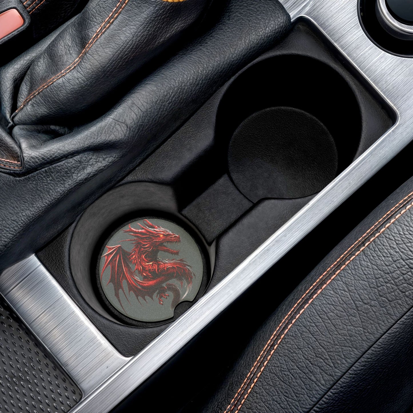 Red Dragon Soapstone Car Coaster | Auto Accessories, Gift for Car Lovers, Unique Car Decor, Fantasy Theme, Car Interior Decor
