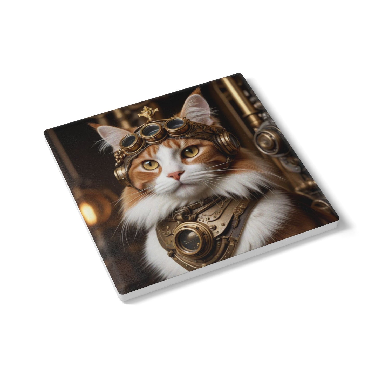 Ceramic Coaster, Steampunk Cat Captain, Steampunk Art, Unique Designs
