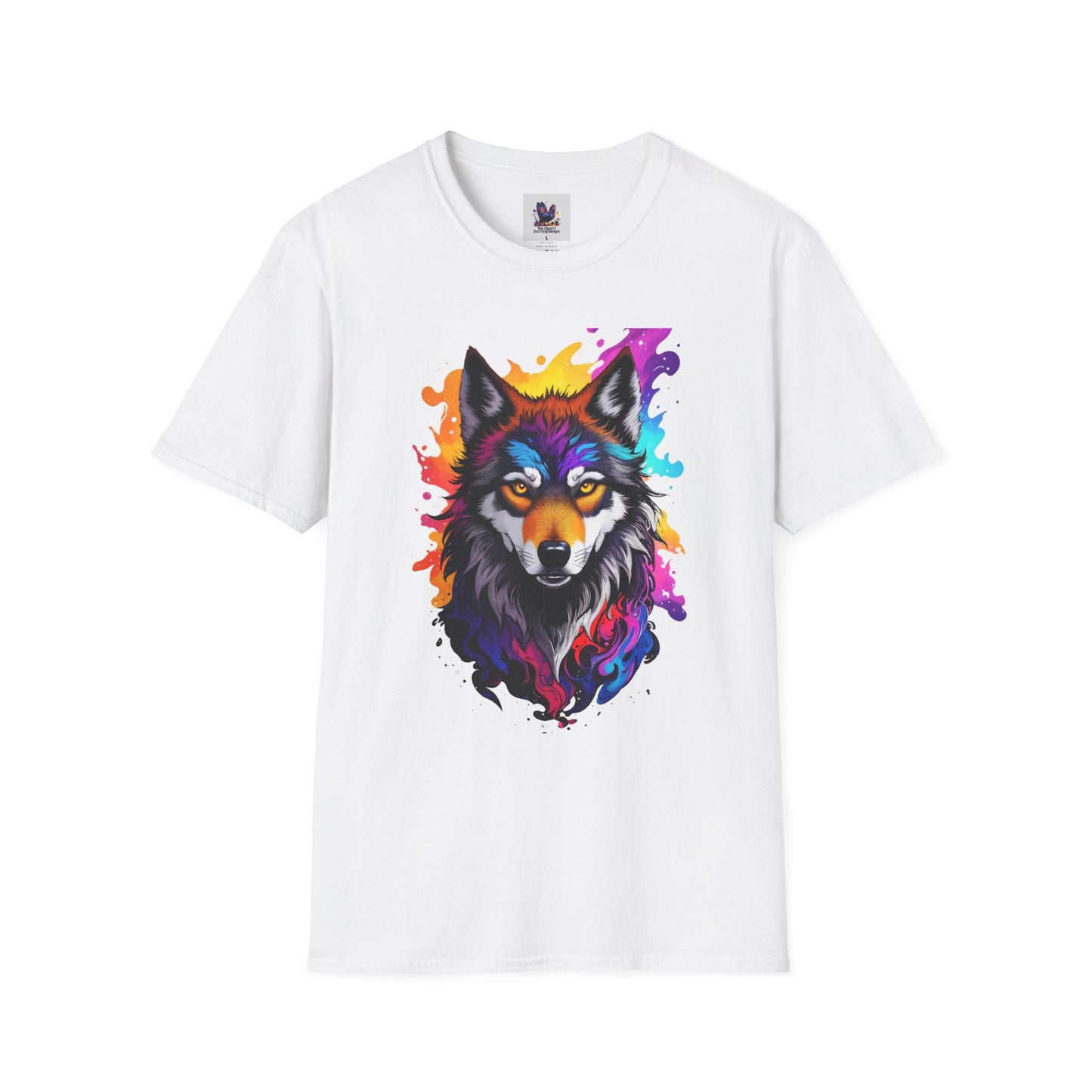 Colorful Wolf Art Unisex Softstyle T-Shirt, Animal Lover Gift, Colorful Tee, Nature-Inspired Apparel, Cute Graphic Shirt