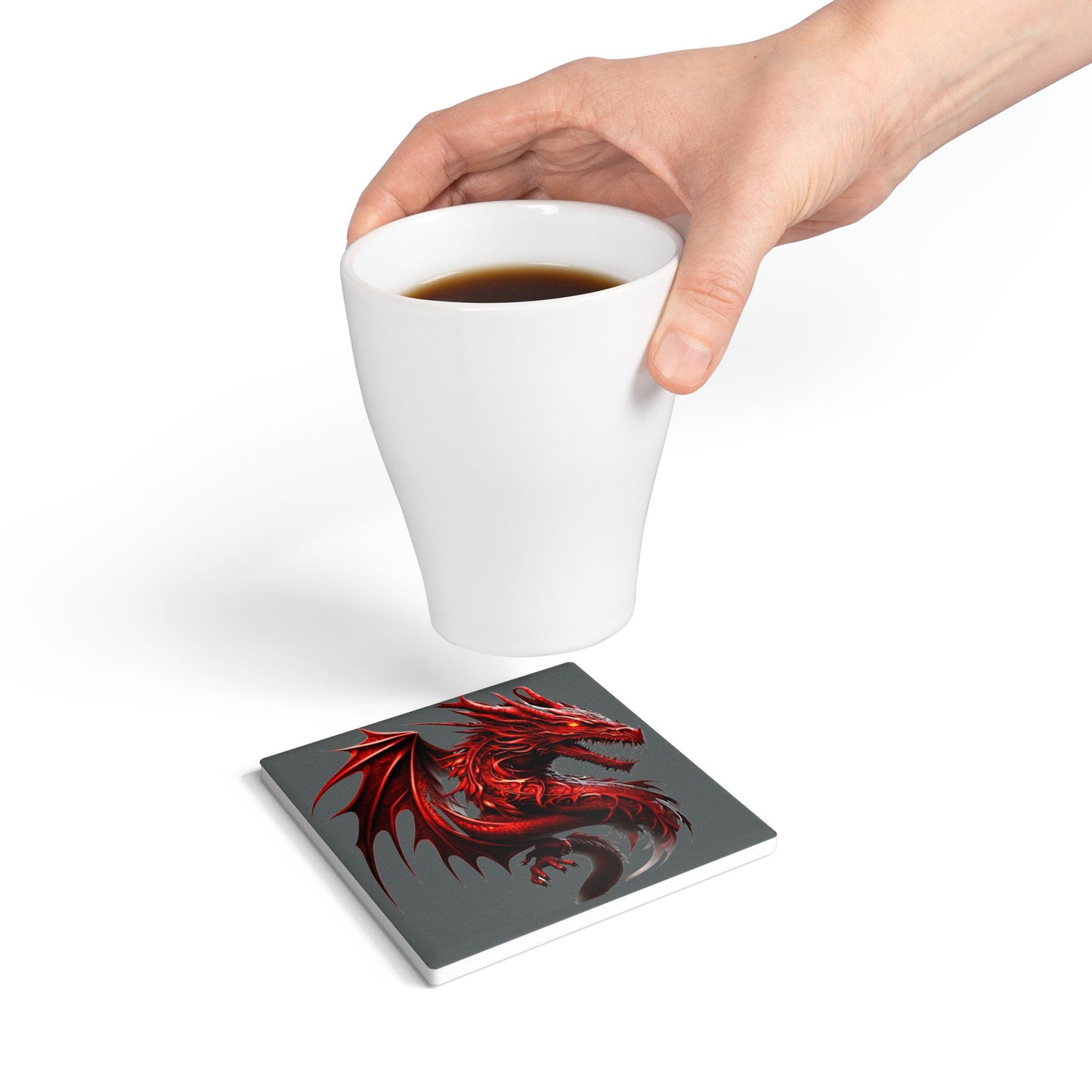 Fantasy Dragon Ceramic Coaster, Unique Home Decor, Table Protector, Gift for Gamers, Medieval Theme, Red Dragon Artwork