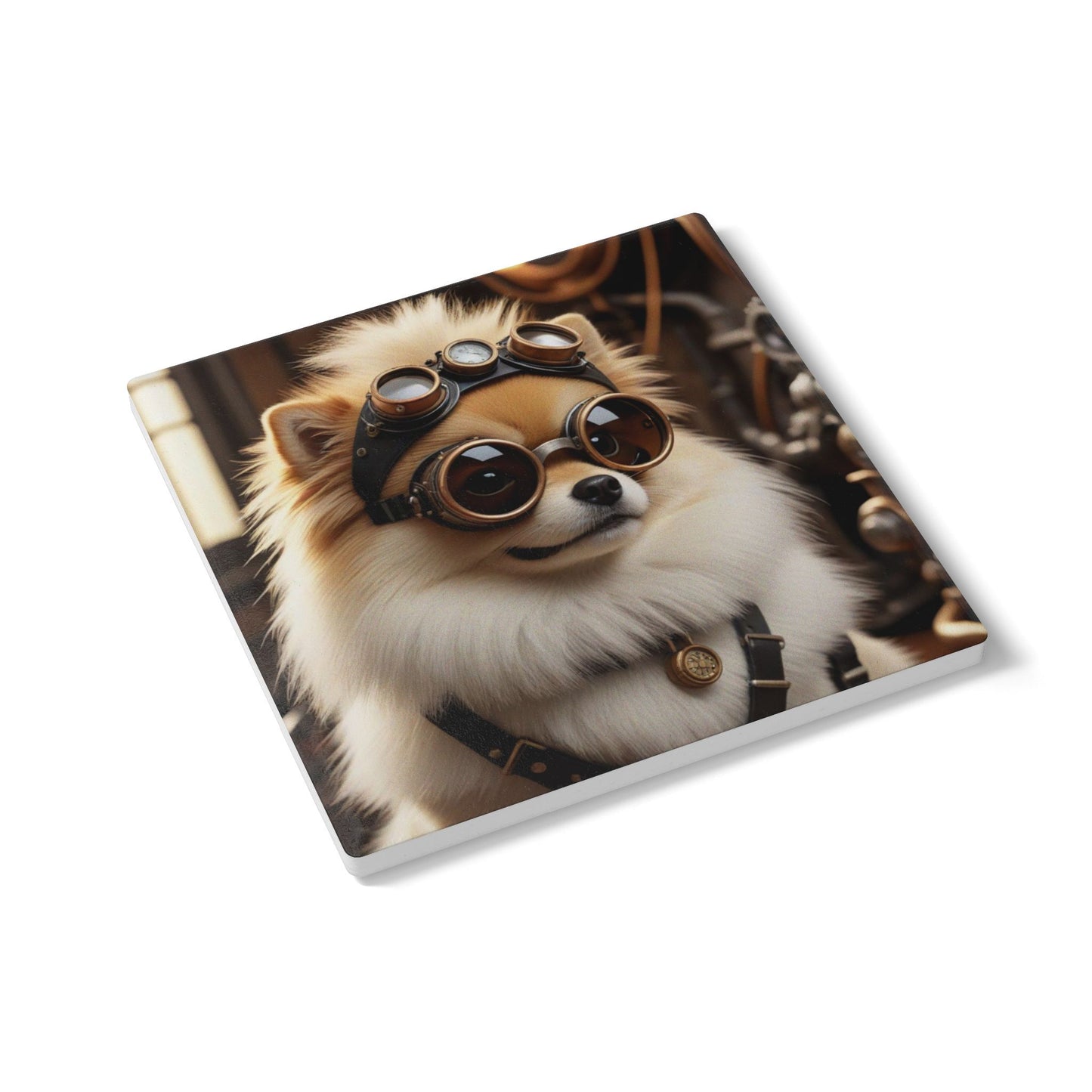 Ceramic Coaster Steampunk Dog Pomeranian, Steampunk, Dog lovers, Unique Designs