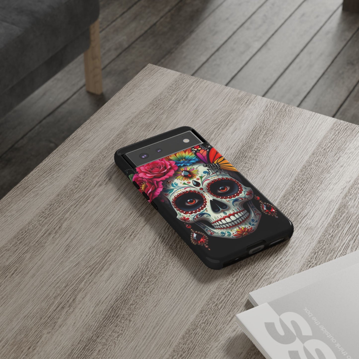 Colorful Sugar Skull Phone Case, Day of the Dead Case, Floral Phone Cover, Flower Skull Design, Edgy Phone Accessory