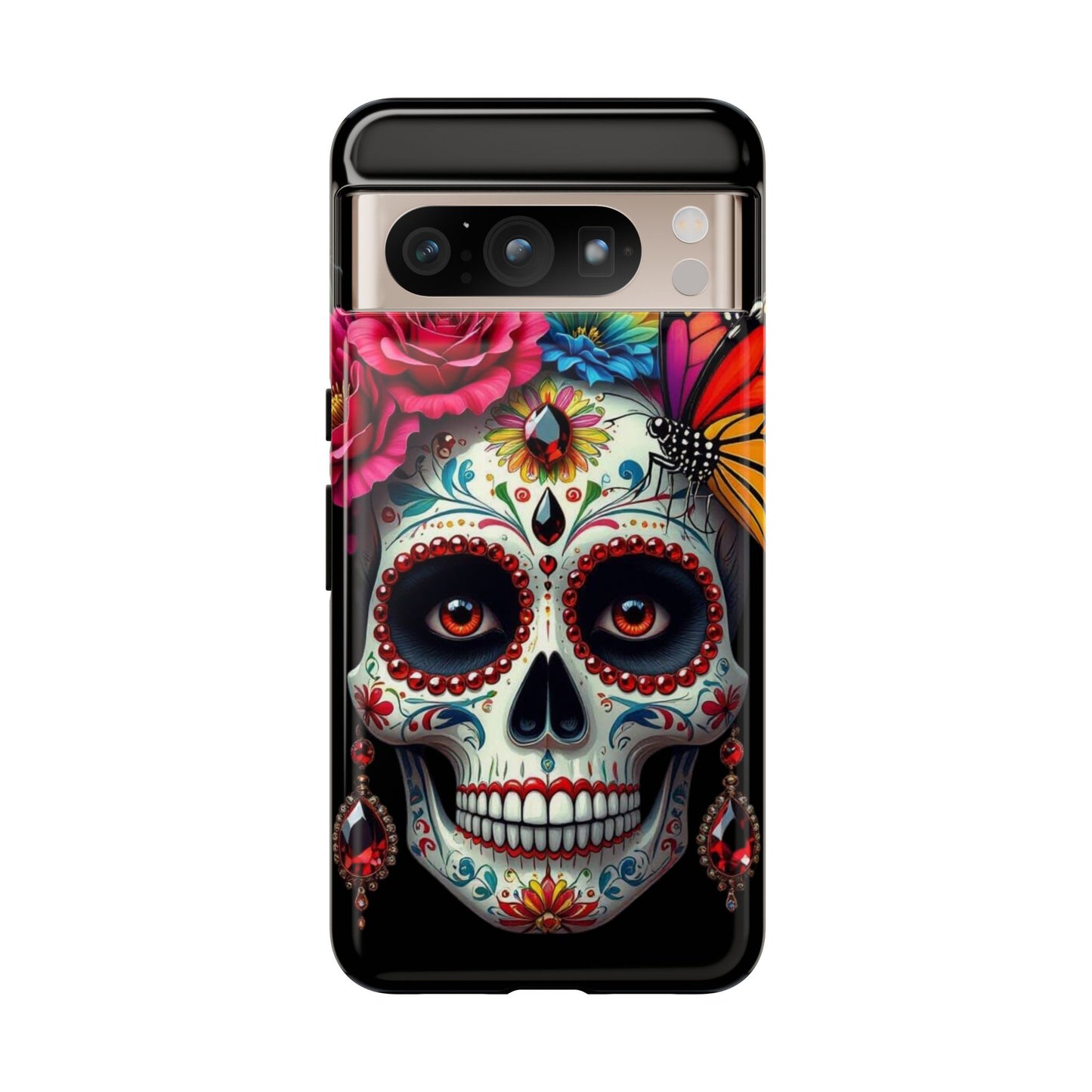 Colorful Sugar Skull Phone Case, Day of the Dead Case, Floral Phone Cover, Flower Skull Design, Edgy Phone Accessory
