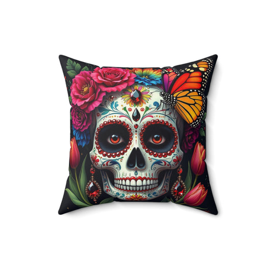 Vibrant Sugar Skull Pillow, Colorful Decorative Cushion, Day of the Dead Home Decor, Unique Gift for Halloween or Occasions