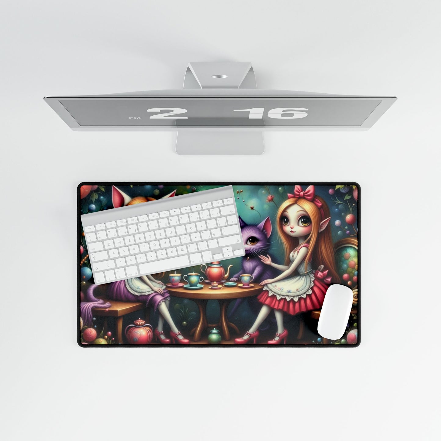 Whimsical Cat & Tea Party Desk Mat, Cute Mouse Pad, Home Office Decor, Gaming Desk Accessories, Gift for Cat Lovers