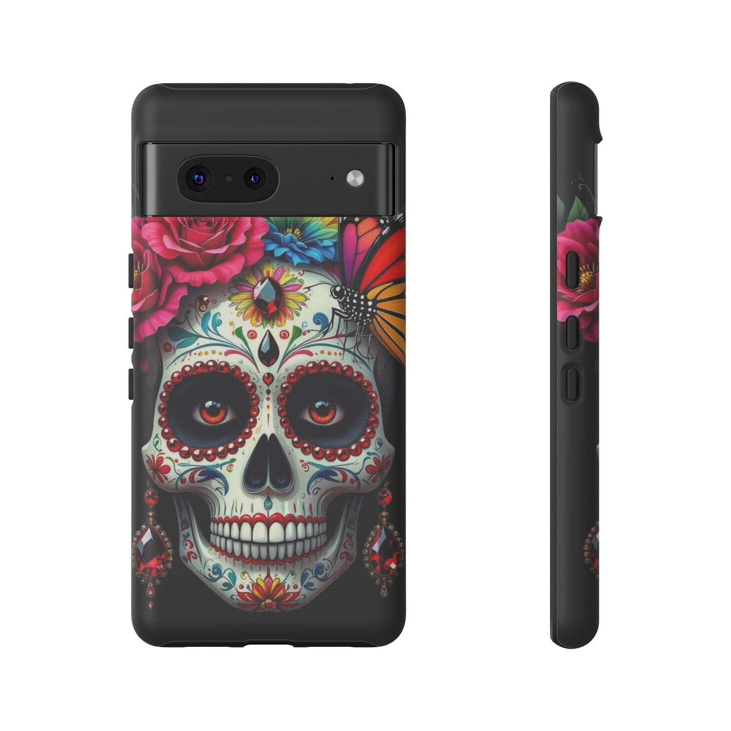 Colorful Sugar Skull Phone Case, Day of the Dead Case, Floral Phone Cover, Flower Skull Design, Edgy Phone Accessory