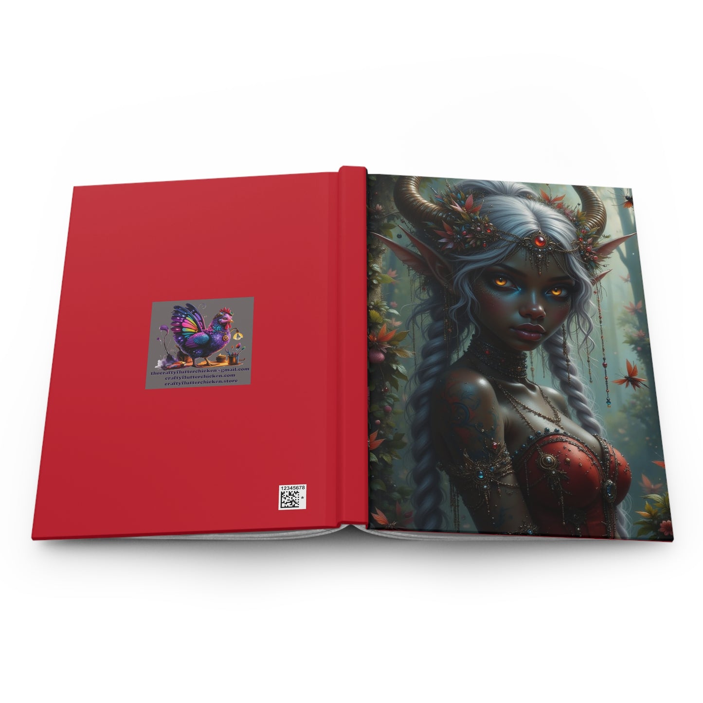 Red Nubian Elf Princess, Fantasy-Themed Hardcover Journal, Artistic Writing Notebook, Gift for Writers, Unique Diary, Journal for Creatives, Ethereal Artwork Journal