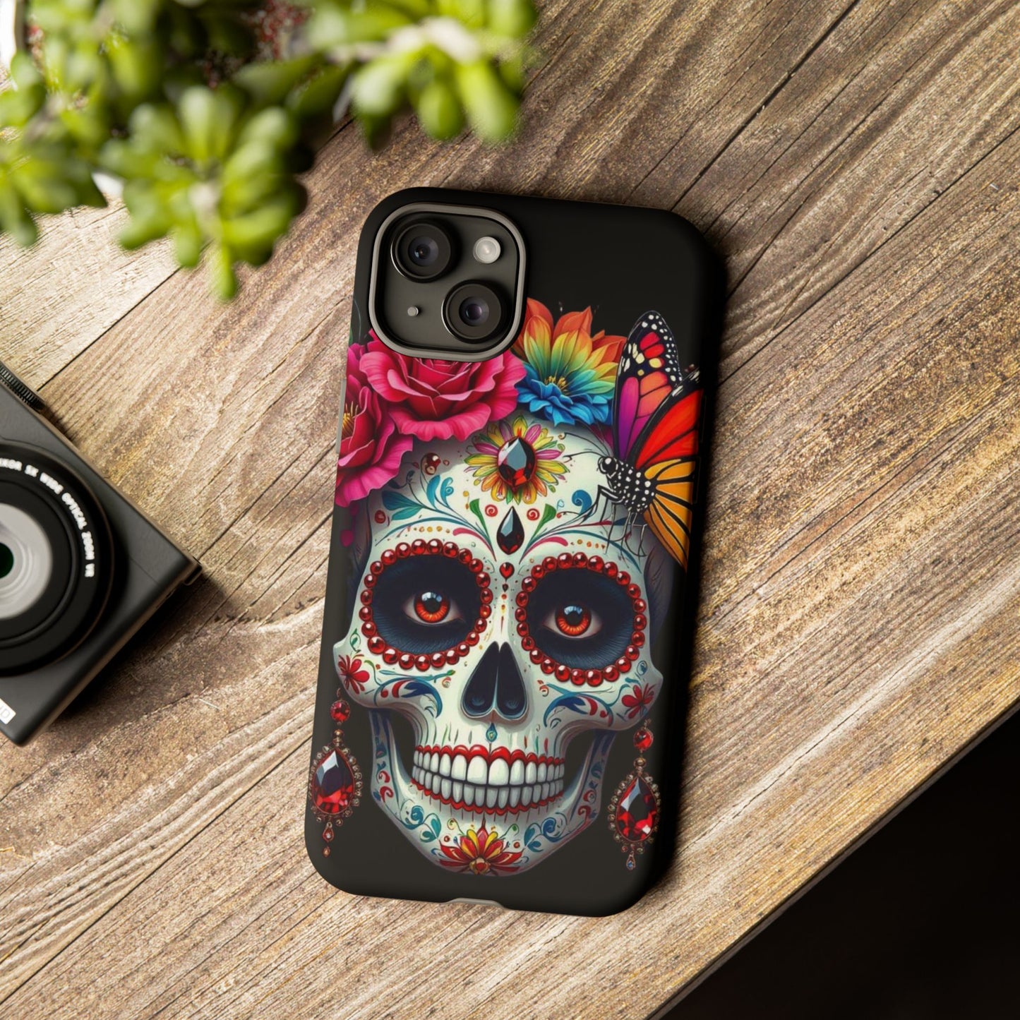 Colorful Sugar Skull Phone Case, Day of the Dead Case, Floral Phone Cover, Flower Skull Design, Edgy Phone Accessory