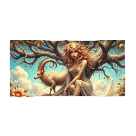 Zodiac Aries, Whimsical Floral Beach Towel, Bohemian Towel, Summer Essential, Poolside Accessory, Gift for Beach Lovers, Vibrant Artwork Towel