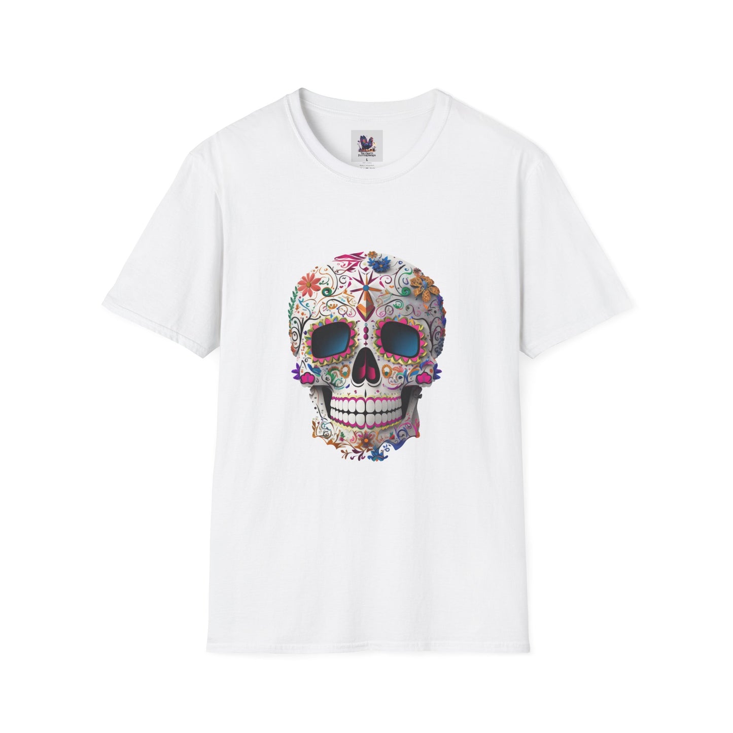 Colorful Sugar Skull Art Unisex Softstyle T-Shirt, Colorful Tee, Cute Graphic Shirt