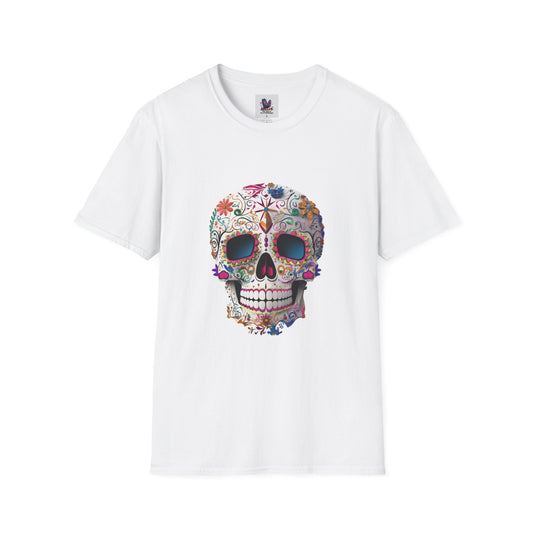 Colorful Sugar Skull Art Unisex Softstyle T-Shirt, Colorful Tee, Cute Graphic Shirt