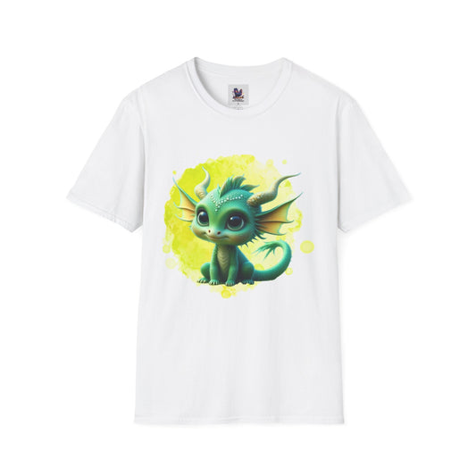 Colorful Green Baby Dragon Cyrus Art Unisex Softstyle T-Shirt, Colorful Tee, Nature-Inspired Apparel, Cute Graphic Shirt