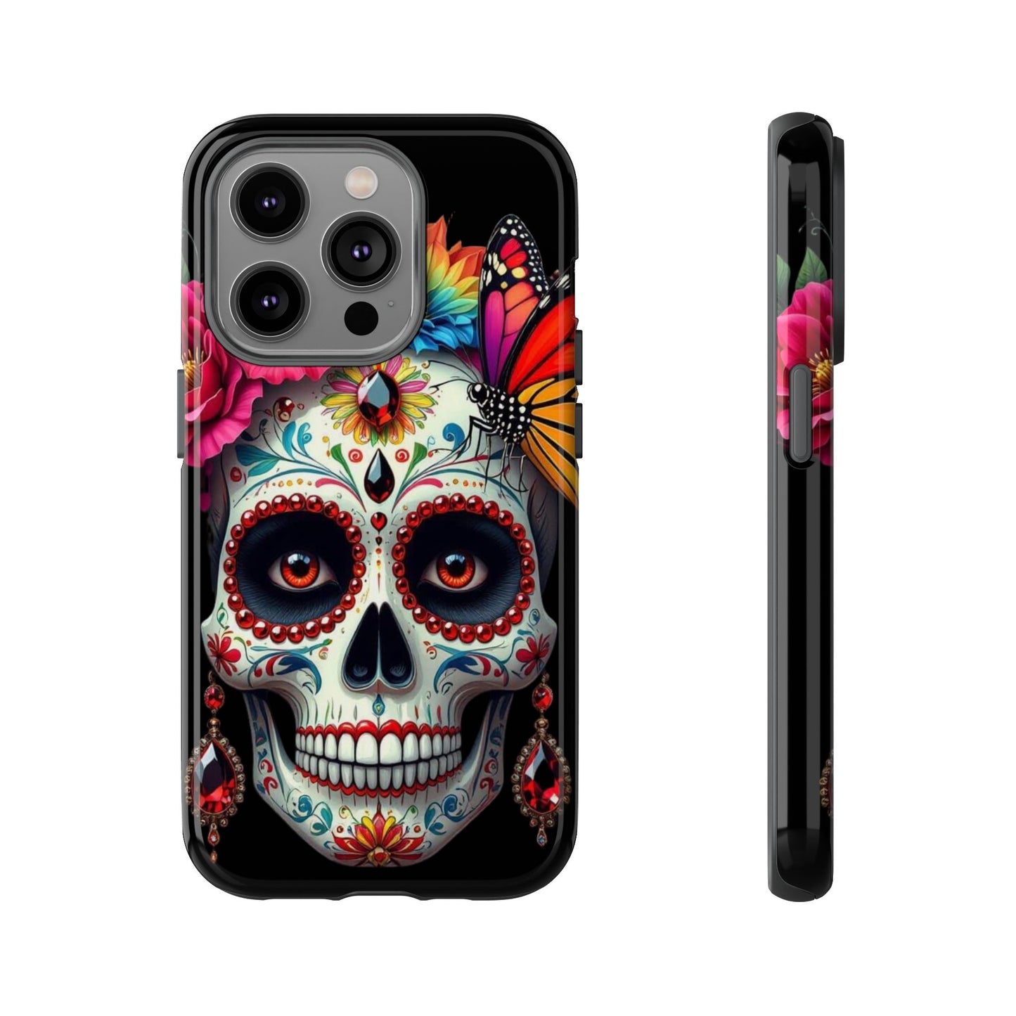 Colorful Sugar Skull Phone Case, Day of the Dead Case, Floral Phone Cover, Flower Skull Design, Edgy Phone Accessory